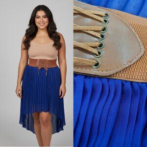 Bright blue high low skirt w/ corset waistband - BB Couture brand